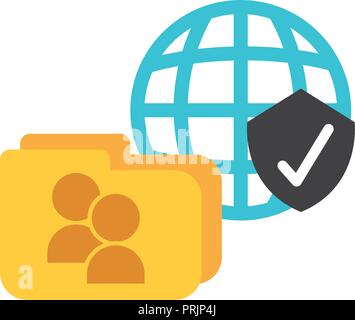 world folder files shiedl protection check mark data security Stock Vector