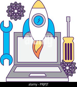 laptop startup screwdriver and wrench tools Stock Vector