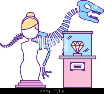prehistoric dinosaur skeleton female sculpture and diamond exhibition museum Stock Vector