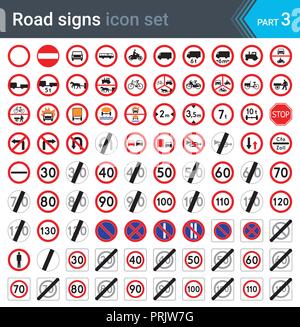Road signs isolated on white background. Prohibition and speed limit signs. High quality traffic road signs. Stock Vector