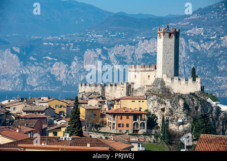 View of Malcesine inCable Car to Monte Baldo, Malcesine, Lake Garda, Italy Stock Photo