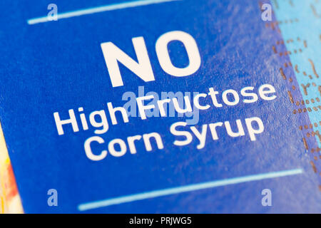"No High Fructose Corn Syrup" claim on juice packaging - USA Stock Photo