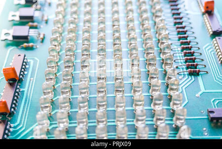 Circuit board with many LED bulbs close up Stock Photo