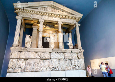 London England,UK,Bloomsbury,The British Museum,human culture history,interior inside,gallery,Nereid Monument sculptured tomb,Xanthos in Lycia,reconst Stock Photo
