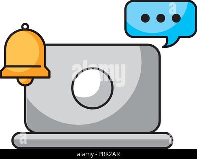 laptop computer speech bubble bell call center Stock Vector