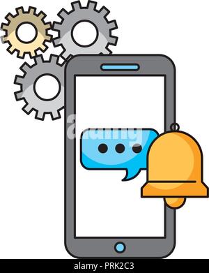 call center smartphone speech bubble bell support Stock Vector
