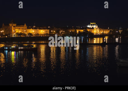 Night view of the National Theatre in Prague Czech Republic Stock Photo