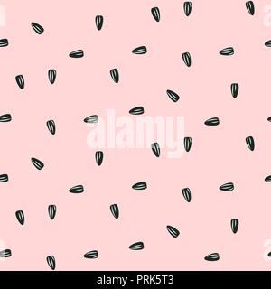 Sunflower seeds seamless vector pattern on pink background. Stock Vector