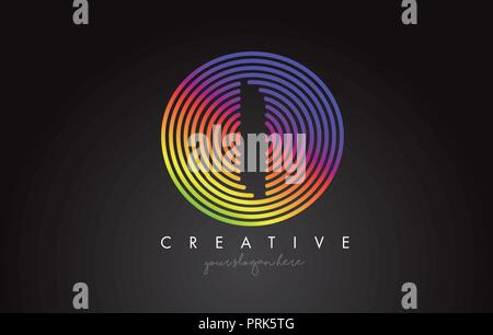 I Letter Logo Design with Colorful Rainbow Circular Shapes. Vigrant Circle Letter Logo Vector Illustration. Stock Vector