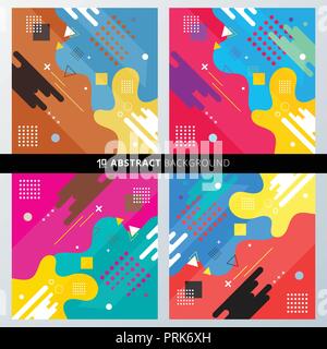Set of abstract background with colorful geometric design memphis style. You can use for design print, brochure, poster, banner, website. Vector illus Stock Vector