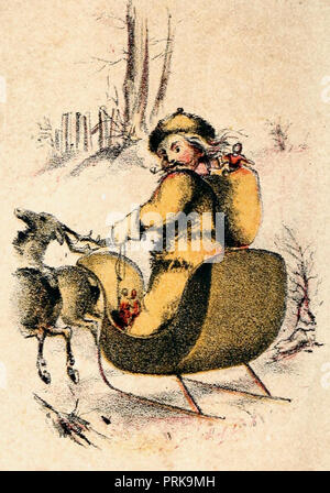 Santa Claus on his sleigh with reindeer pulling Stock Photo