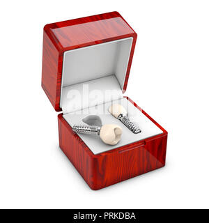 Isolated 3d illustration of a present box with a dental implant Stock Photo