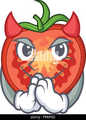 Devil cartoon fresh tomato slices for cooking vector illustration Stock Vector