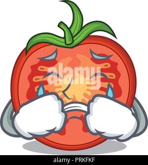 Crying cartoon fresh tomato slices for cooking vector illustration Stock Vector