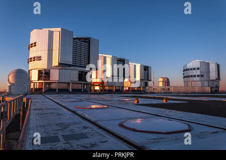 The VLT, Very Large Telescope complex at sunset Stock Photo