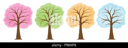 four seasons trees in bright colors spring summer autumn winter vector illustration EPS10 Stock Vector