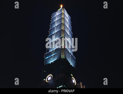 Taipei, Taiwan - September 5, 2018: The Taipei 101 tower over dark sky at night, known as the Taipei World Financial Center is a landmark supertall sk Stock Photo