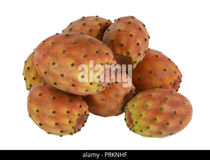 a group of prickly pear cactus fruit cross section and hole isolated on a white background Stock Photo