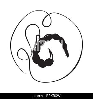 Bait the bloodworms. Fishhook. Vector illustration. Flat logo Fishing tackle. Stock Vector