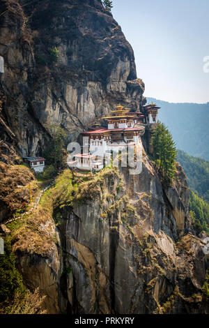 View of the Taktshang monastery in the town of Paro in Bhutan Stock Photo