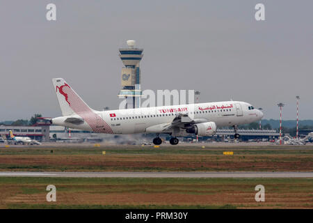 Tunisair Airbus A320 (TS-IMR) at Milan - Malpensa (MXP / LIMC) Italy Stock Photo