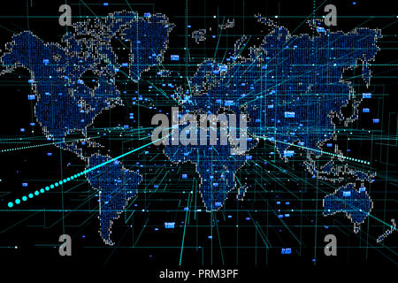 Dotted world map background. Global network connection Stock Photo
