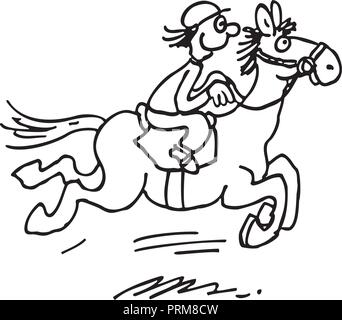 cartoon horse ride. outlined cartoon handrawn sketch illustration vector. Stock Vector