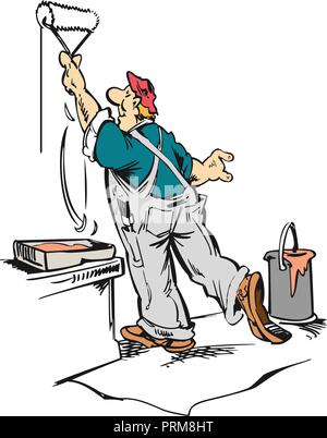man worker painting wall cartoon illustration vector Stock Vector