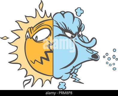 weather sun and wind face illustration. Stock Vector