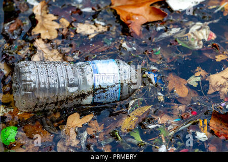 Northampton. U.K.3rd October 2018,  Food and drink waste thrown on the ground and in the park lake, photos taken on a 20min walk in the park. Stock Photo