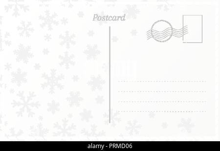 Retro postcard template for New Year and Christmas greetings. Postal card with snowflakes design Stock Vector
