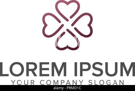 Four hearts social vector symbol. Heart cross logotype. Abstract flower leaf medical logo icon sign. Stock Vector