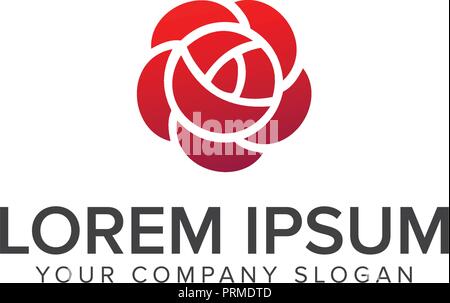 Rose Flower Logo geometric design vector template.Garden Logotype linear style. Stock Vector
