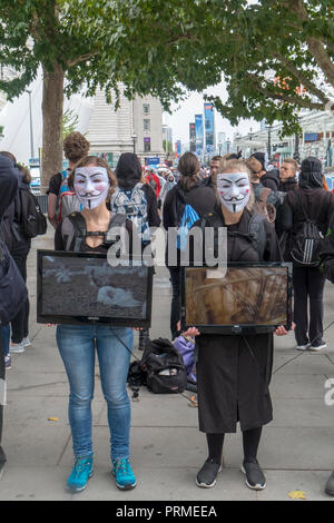 Members of the activist collective Anonymous for Voiceless, an animal rights organization specialized in street activism, demonstrate in London on Aug Stock Photo