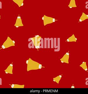 Golden bells seamless pattern. Red background. Vector illustration Stock Vector