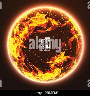 Abstract 3d Illuminated distorted Mesh Sphere . Neon Sign . Futuristic Technology HUD Element . Elegant Destroyed . Big data visualization . Stock Vector