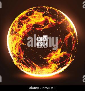 Abstract 3d Illuminated distorted Mesh Sphere . Neon Sign . Futuristic Technology HUD Element . Elegant Destroyed . Big data visualization . Stock Vector
