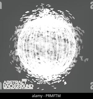 Abstract 3d Illuminated distorted Mesh Sphere . Neon Sign . Futuristic Technology HUD Element . Elegant Abstract Destroyed Sphere . Big data visualization . Stock Vector