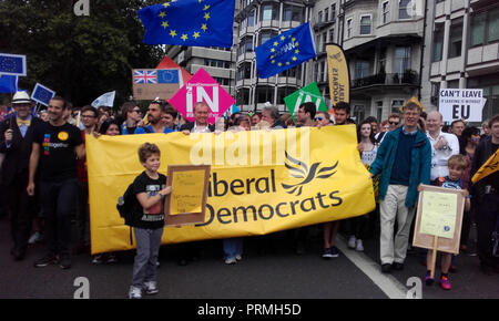 Tim Farron leads the March for Europe Stock Photo - Alamy