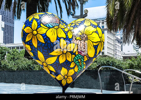 San Francisco,California,USA - June 26, 2016 : The yellow blue Heart in Union Square Stock Photo