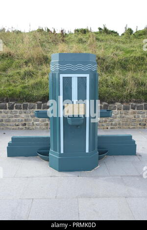 Art Deco style water fountain on the North Promenade Whitely Bay Tyne and Wear on the Northumberland coast Stock Photo