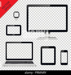 Various modern electronic devices with transparent screen isolated on transparent background Stock Vector