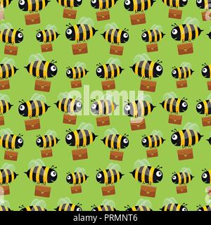 Bees with briefcases. Seamless pattern. Vector Stock Vector