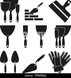 Black white 9 wall construction silhouette element Stock Vector