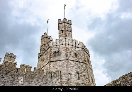 Close-up of the tower of the castle at Caernarfon - Wales , United Kingdom Stock Photo