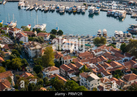 Scenic view of town and boat harbour in Kas, Turkey Stock Photo