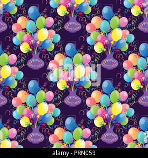 Happy Birthday Card with doodle hand drawn balloons. Vector pattern Stock Vector
