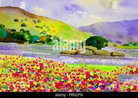 Sky　アメリ　WATERCOLOR PAINT FLORAL Snow Birds; 5x7 abstract watercolor floral painting — Megan