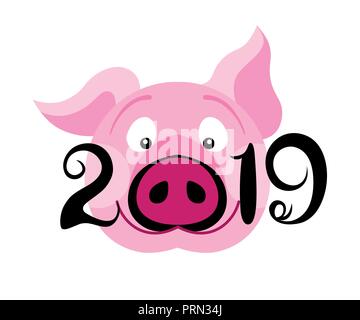 Creative postcard for New 2019 Year with cute pig. Stock Vector