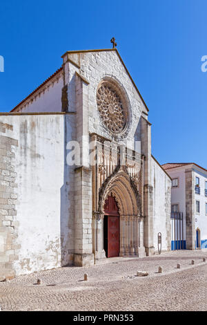 Santarem, Portugal. Igreja de Santo Agostinho da Graca church, with largest Rose Window carved of a single slab in Portugal. 14th and 15th century Men Stock Photo